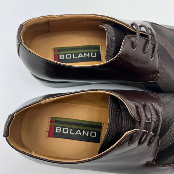 Bolano 185-065 Brown Striped Satin Upper Square Toe Derby Mens 8.5 Dress Shoes - Picture 6 of 9